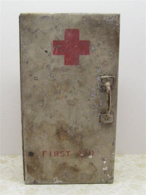 old vintage metal first aid box|vintage first aid cabinet.